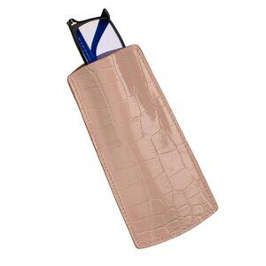 Authentic Calfskin Alligator‑Texture Glasses Pouch Latte Color